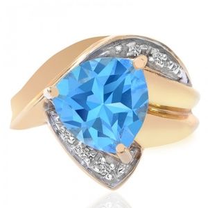 3.50 Carat Blue Topaz Trillion & Diamond Ring